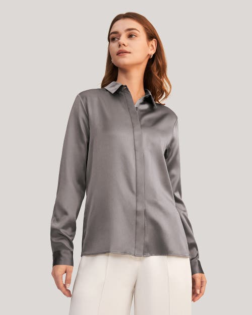 Shop Lilysilk Basic Concealed Placket Silk Shirt In Dark Gray