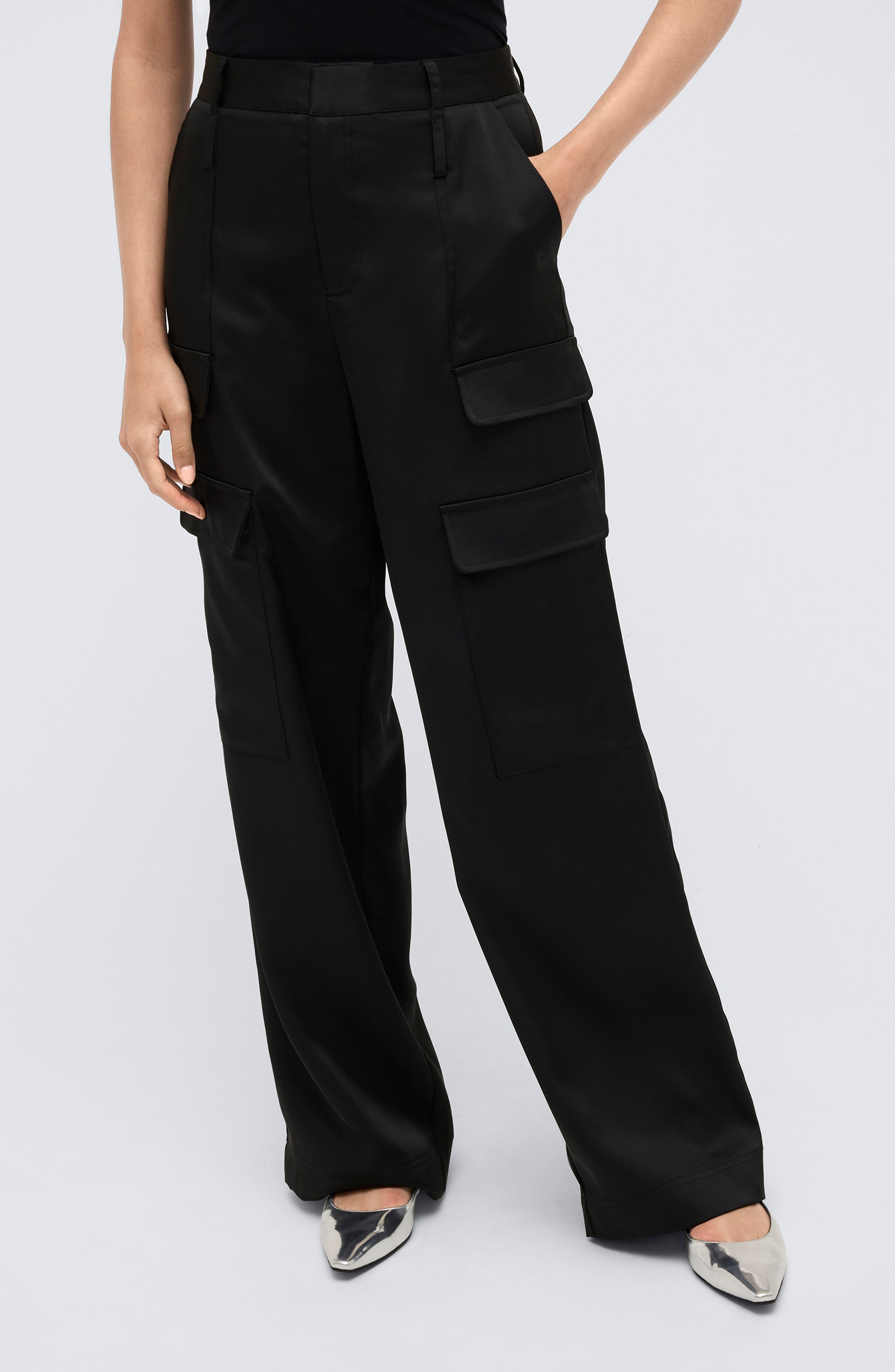 Kenneth Cole Satin Cargo Pants in Black 