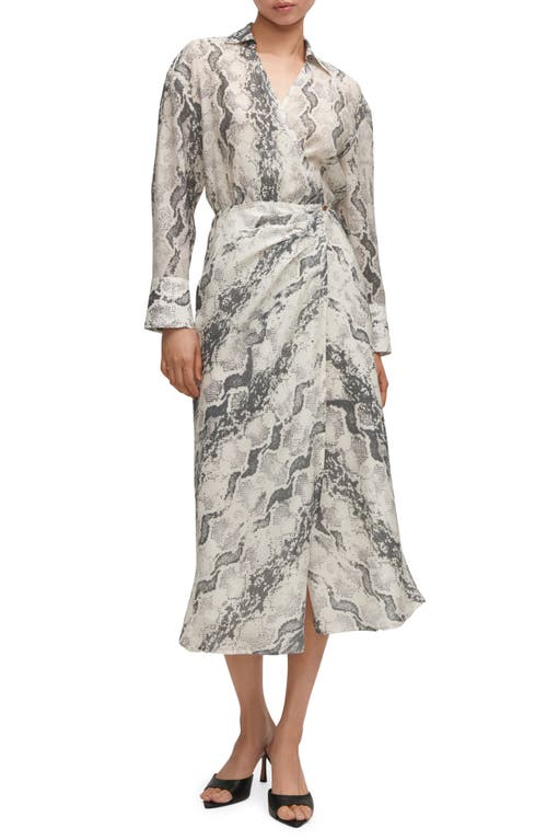 MANGO Snakeskin Print Long Sleeve Wrap Shirtdress in Off White at Nordstrom, Size 0