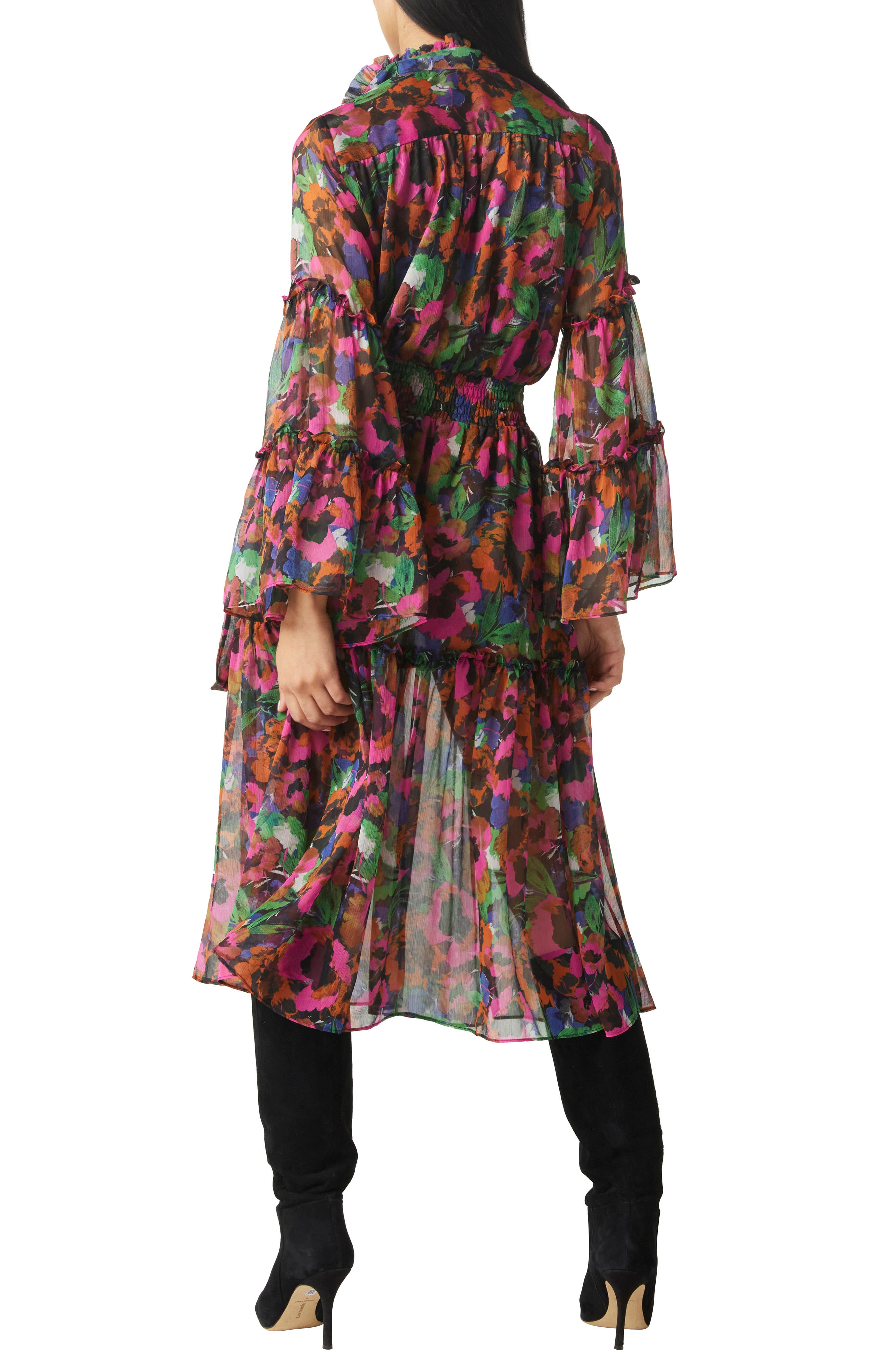 MISA Los Angeles Merce Floral Long Sleeve Tiered Midi Dress in ...