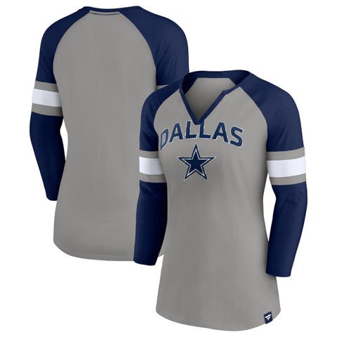 Women's Fanatics Branded Navy Dallas Cowboys Established Jersey Cropped  V-Neck T-Shirt