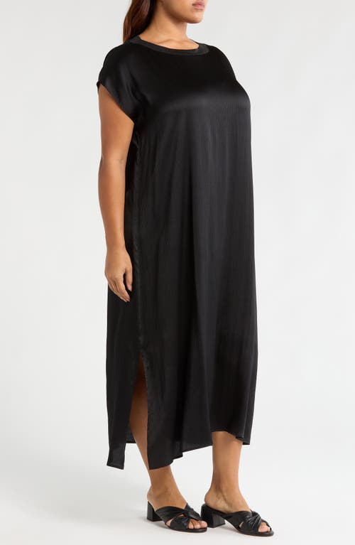 Shop Eileen Fisher Bateau Neck Silk Shift Dress In Black