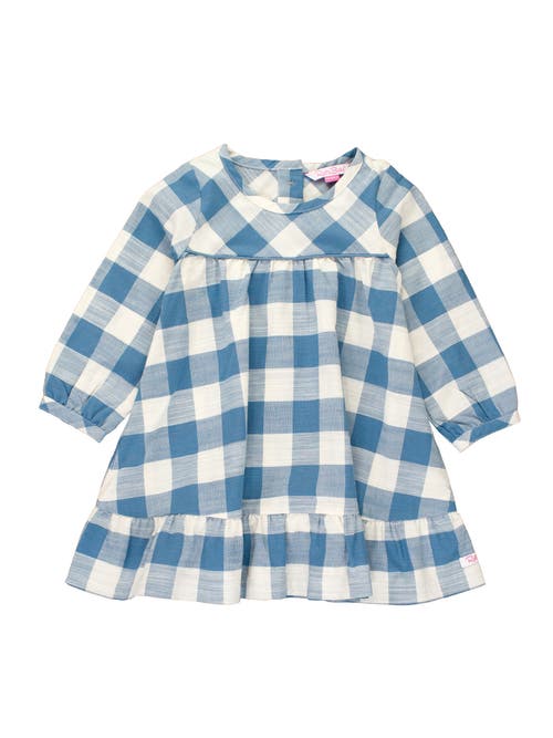 Shop Rufflebutts Baby Girls Long Sleeve Ruffle Hem Dress In Countryside Blue Plaid