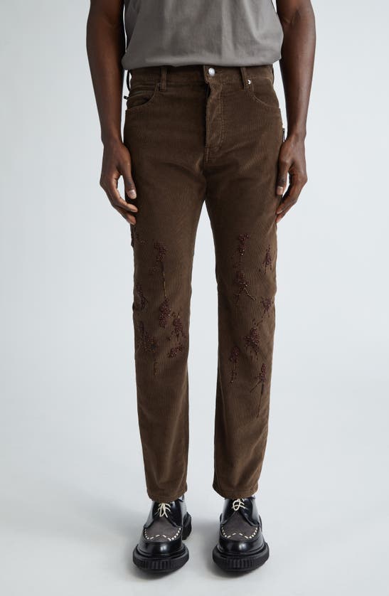 Shop Undercover Embellished Straight Leg Corduroy Pants In Brown