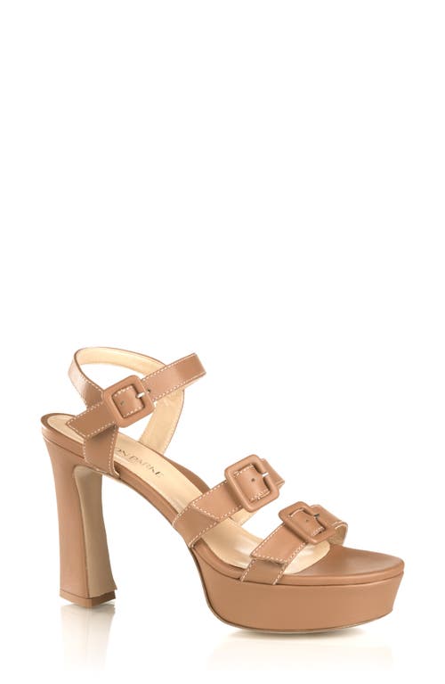 Lucy Ankle Strap Platform Sandal in Caramel/White Stitching