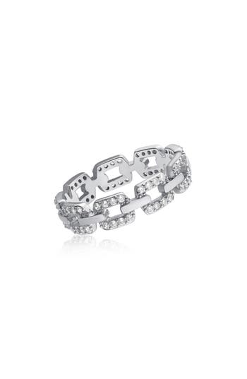 Shop Cz By Kenneth Jay Lane Pavé Cubic Zirconia Chain Link Ring In Clear/silver