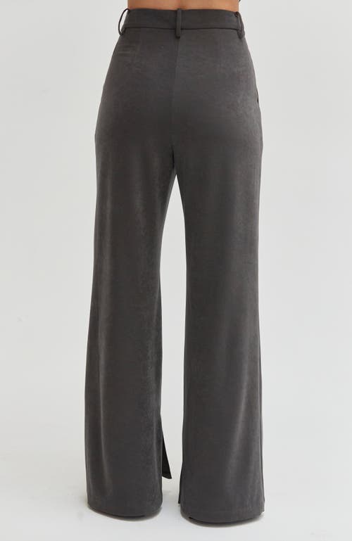 Crescent Brushed Ruched Button Up Top In Charcoal