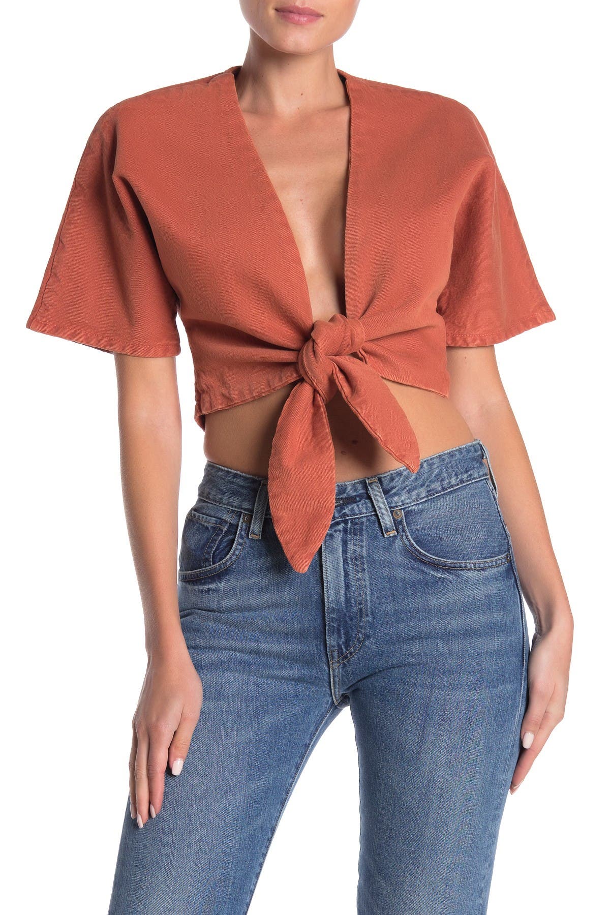 tie front denim top