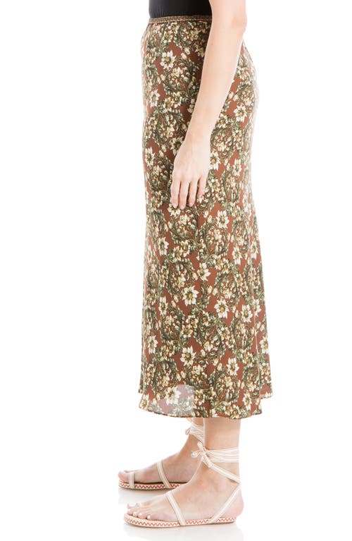 Max Studio Bias Satin Skirt In Chestnut/white Floral