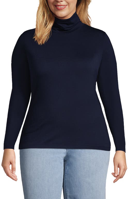 Shop Lands' End Plus Size Lightweight Jersey Skimming Long Sleeve Turtleneck In Radiant Navy