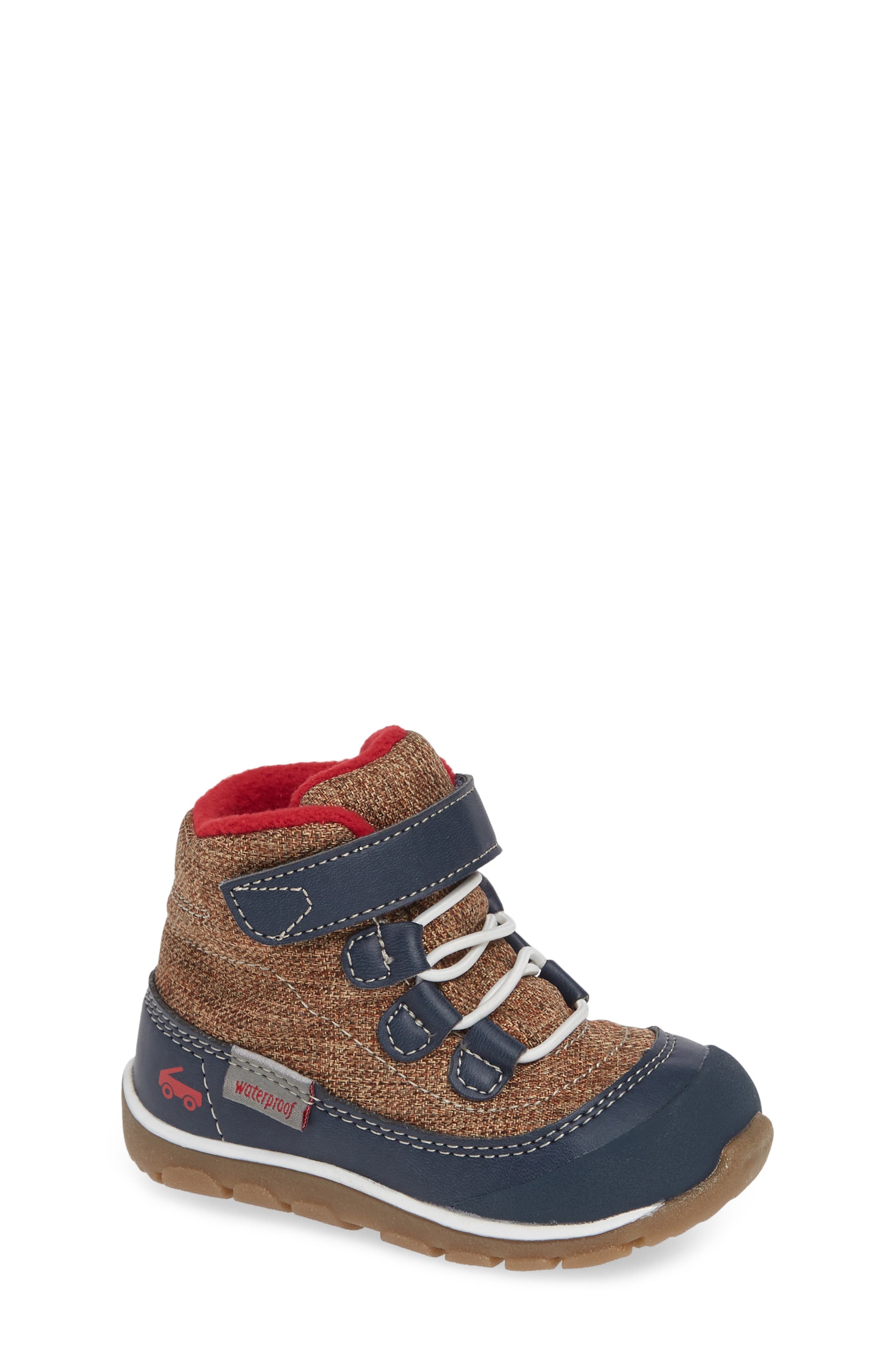 Toddler Boys Navy & Tan Faux Fur Lace Up Boots 3 7 4 