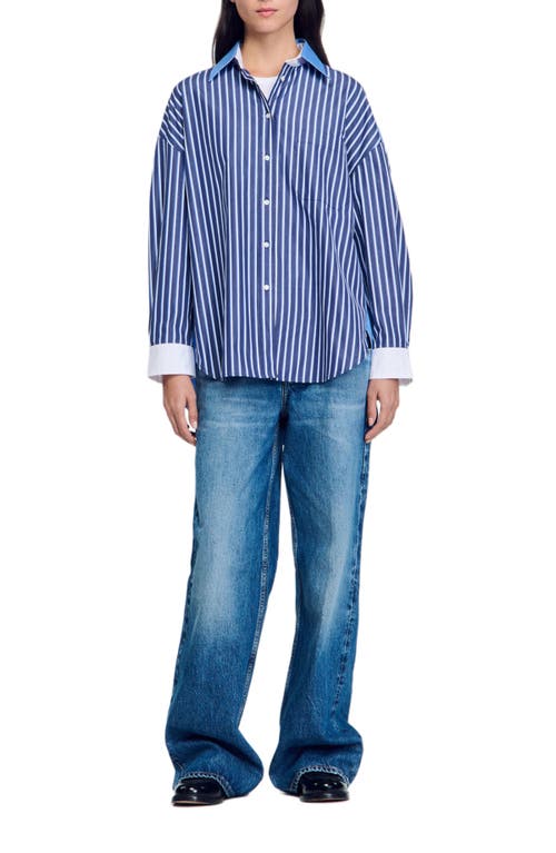 Shop Sandro Striped Shirt In Marine/blanc