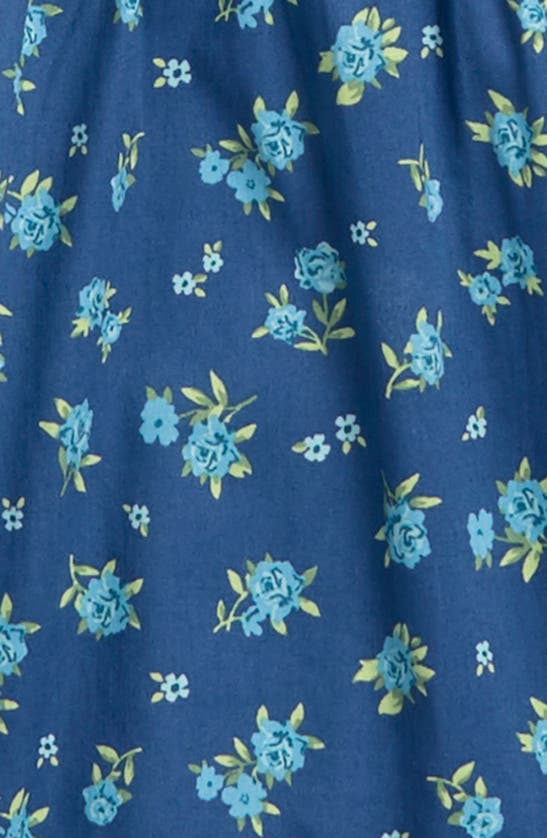 Shop Walking On Sunshine Kids' Floral Ruffle Tiered Stretch Cotton Dress In Denim Print