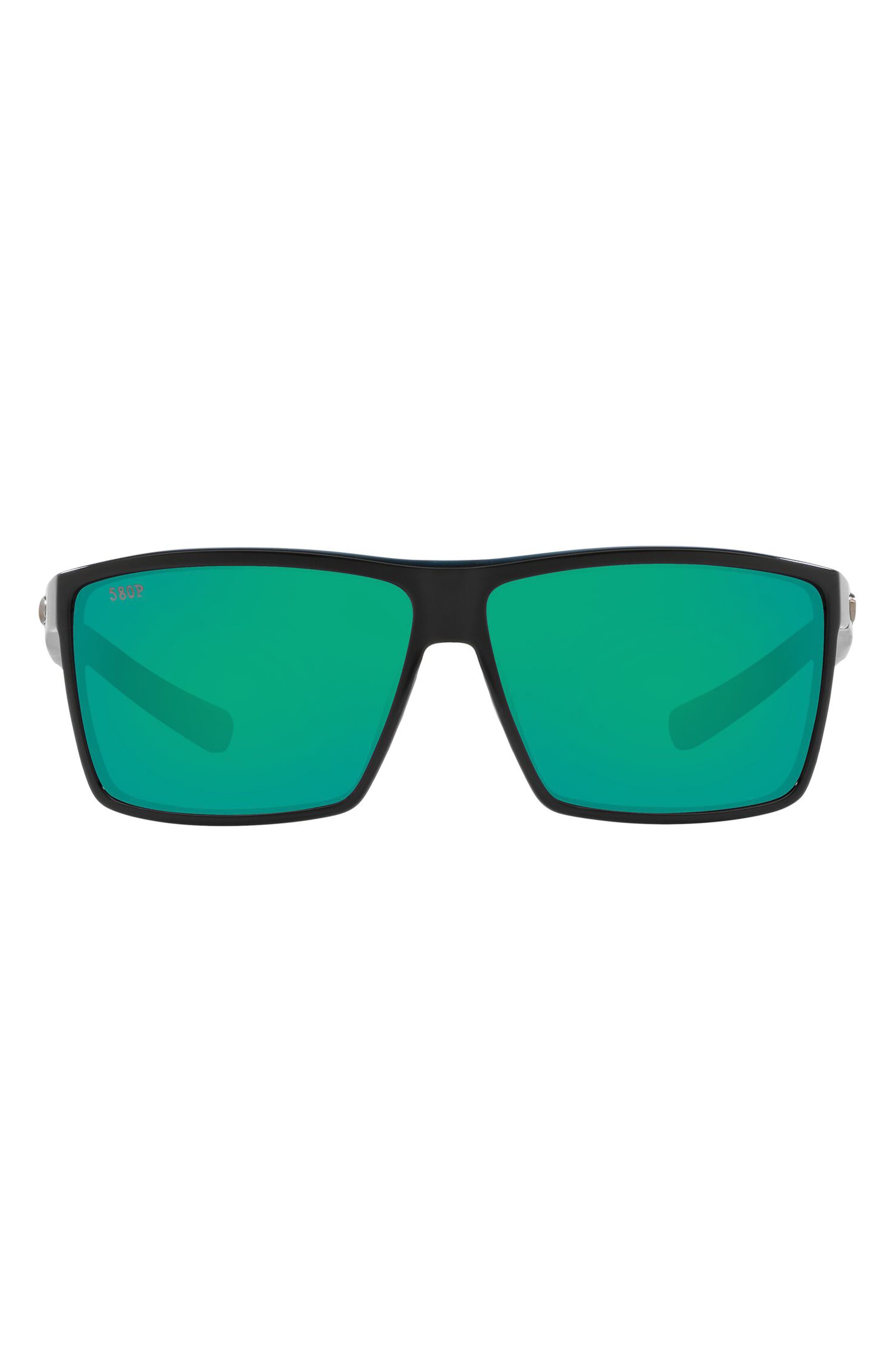 UPC 097963666121 product image for Costa Del Mar 63mm Polarized Oversize Rectangular Sunglasses in Shiny Black/Gree | upcitemdb.com