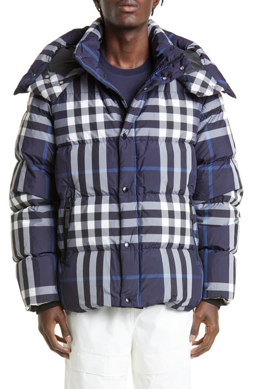 Shop Burberry Larrick Quilted Check Jacket In White/blue Check