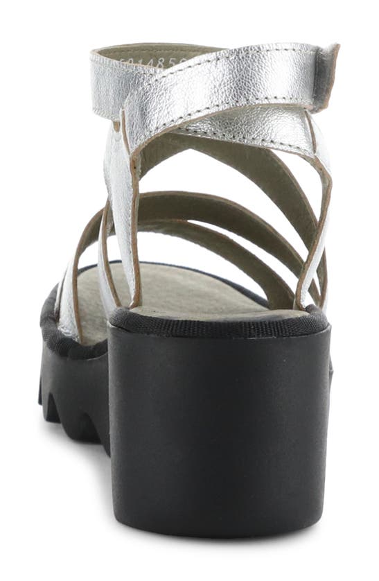 Shop Fly London Bafy Ankle Strap Platform Wedge Sandal In Silver Idra