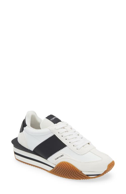 Shop Tom Ford James Mixed Media Low Top Sneaker In White/black/cream