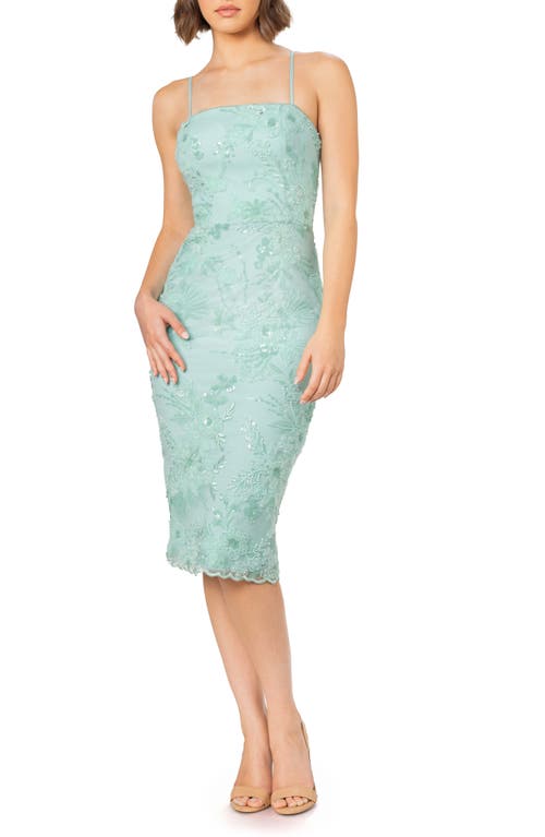 Dress the Population Josselyn Sequin Floral Body-Con Midi Mint at Nordstrom,