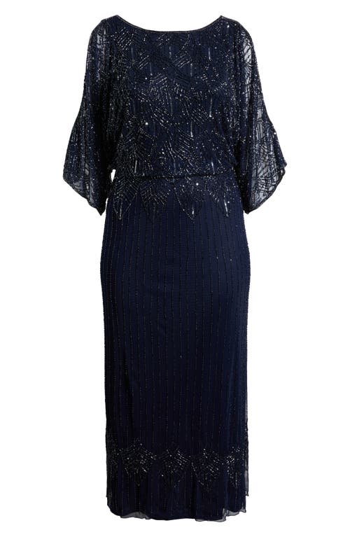 Pisarro Nights Beaded Cold Shoulder Blouson Gown In Navy 410