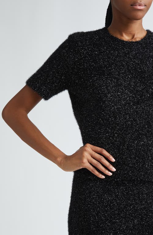 Shop Lela Rose Tinsel Short Sleeve Sweater In Black