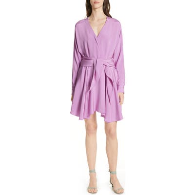 Tibi Shark Bite Hem Long Sleeve Silk Minidress