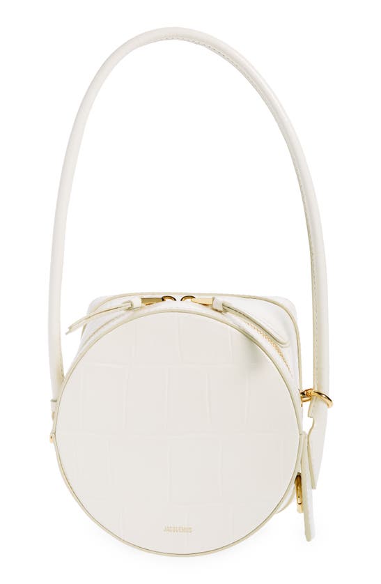 Shop Jacquemus Le Vanito Circular & Square Croc Embossed Leather Shoulder Bag In Light Ivory