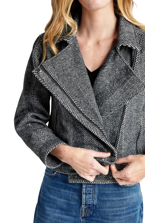 Shop Splendid Tia Herringbone Crop Biker Jacket In Black/snow