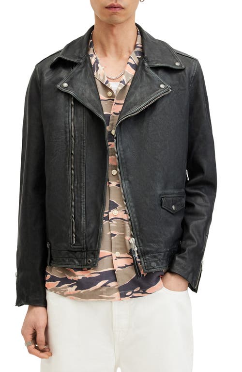 AllSaints Rosser Leather Biker Jacket Black/Grey at Nordstrom,