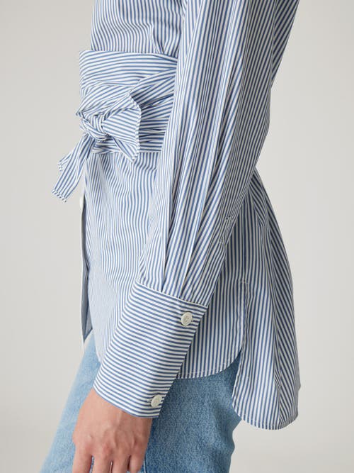 Shop Rebecca Taylor Stripe Poplin Wrap Blouse In Blue Stripe