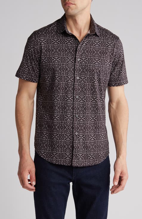 OoohCotton® Geo Print Short Sleeve Button-Up Shirt