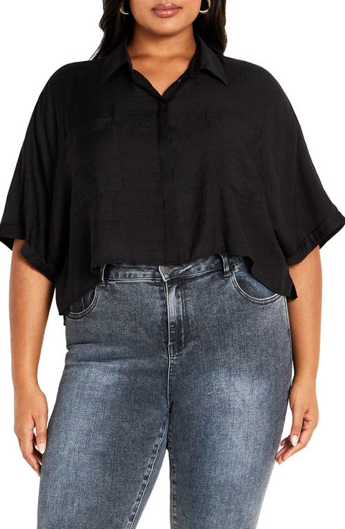 Shop City Chic Izzy Crop Button-up Shirt In Black