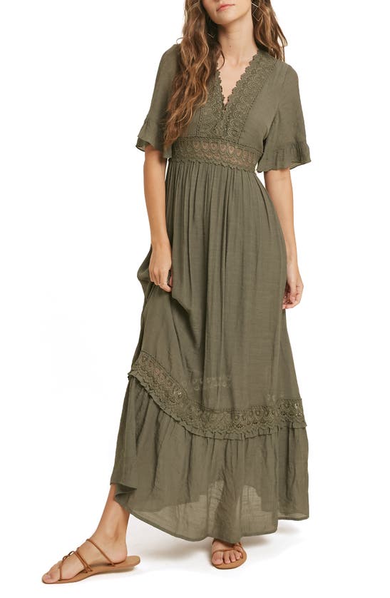 Wishlist Short Sleeve Crochet Dress In Olive