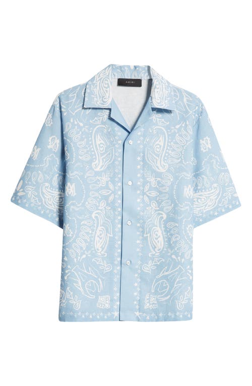 Amiri Bandana Linen And Cotton Bowling Shirt In Cerulean
