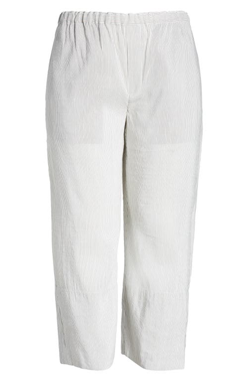 Vince Stripe Linen Blend Crop Pull-on Pants In White/black