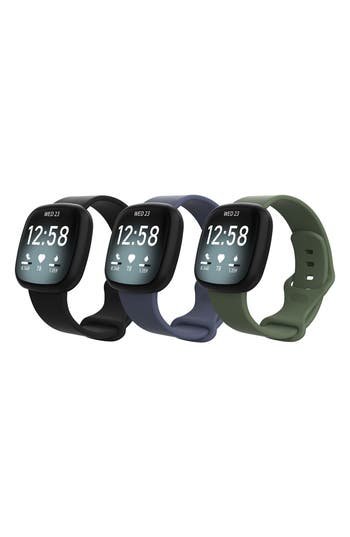 Shop The Posh Tech Assorted Silicone Fitbit Band In Black/blue Grey/olive Green