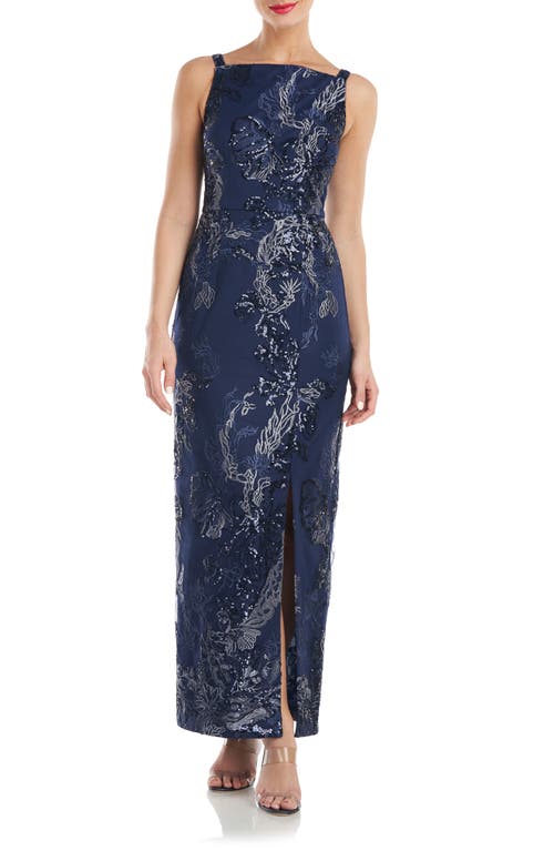 JS Collections Clara Sequin Apron Gown in Navy/Shale
