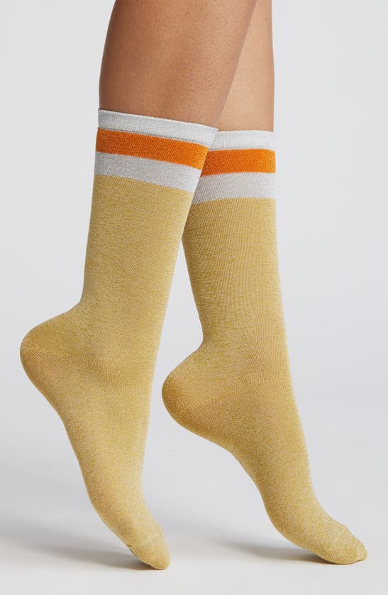 Shop High Heel Jungle Varsity Metallic Knit Socks In Gold