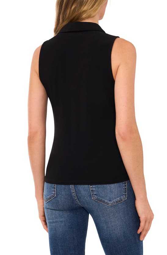 Shop Cece Sleeveless Crepe Knit Polo In Rich Black