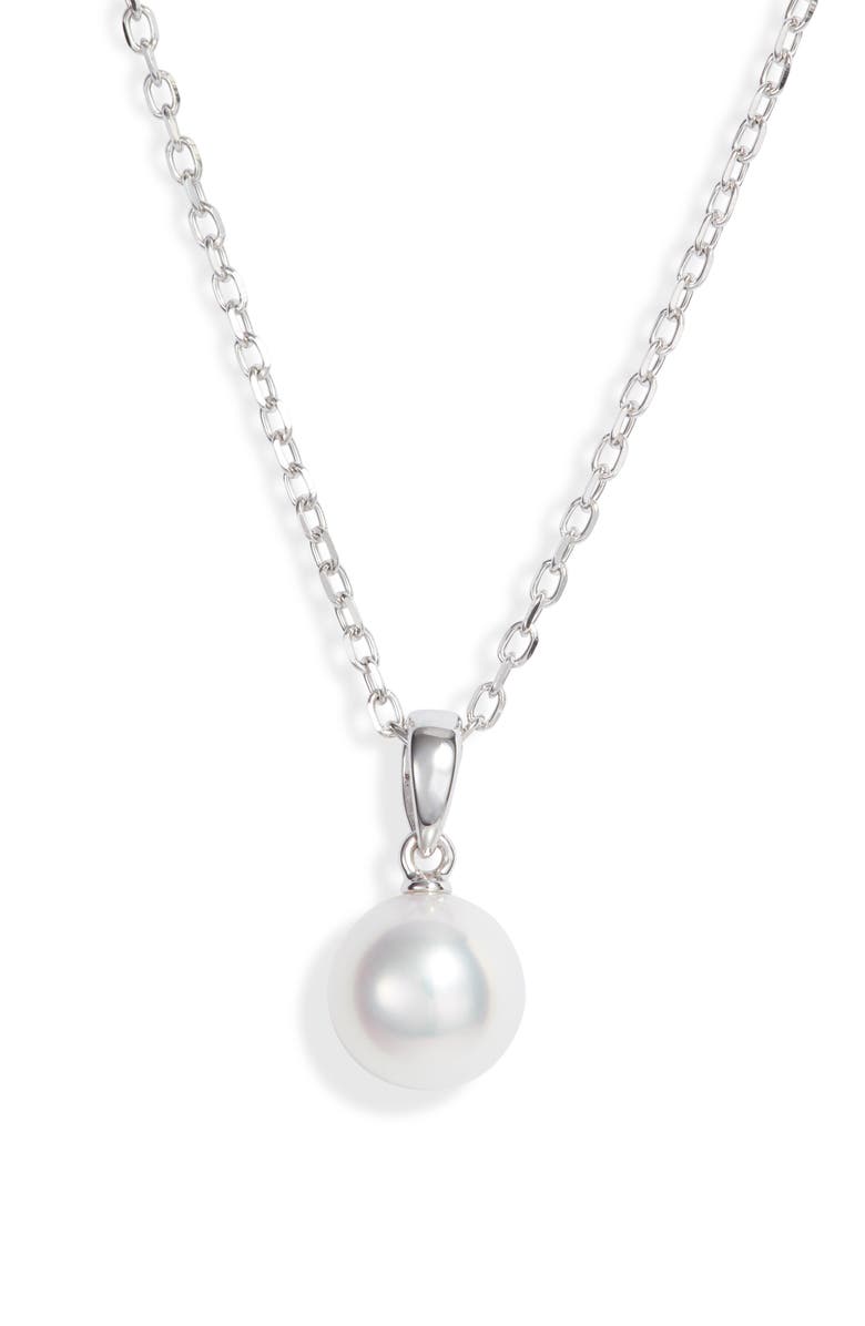 Mikimoto Genuine Pearl Pendant Necklace, Main, color, White Gold/ Pearl