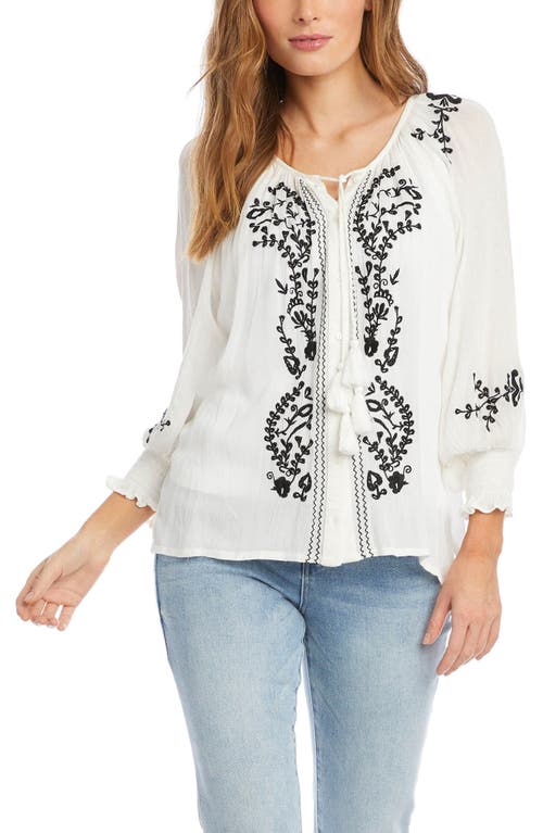 Embroidered Peasant Top in Off White