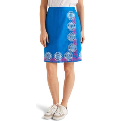 Boden Anville Embroidered Wrap Skirt, Blue