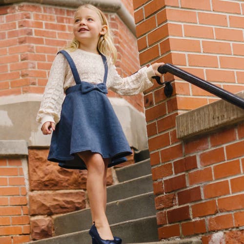 Shop Hope & Henry Girls' Fleece Bow Front Suspender Skirt, Kids In Navy Herringbone