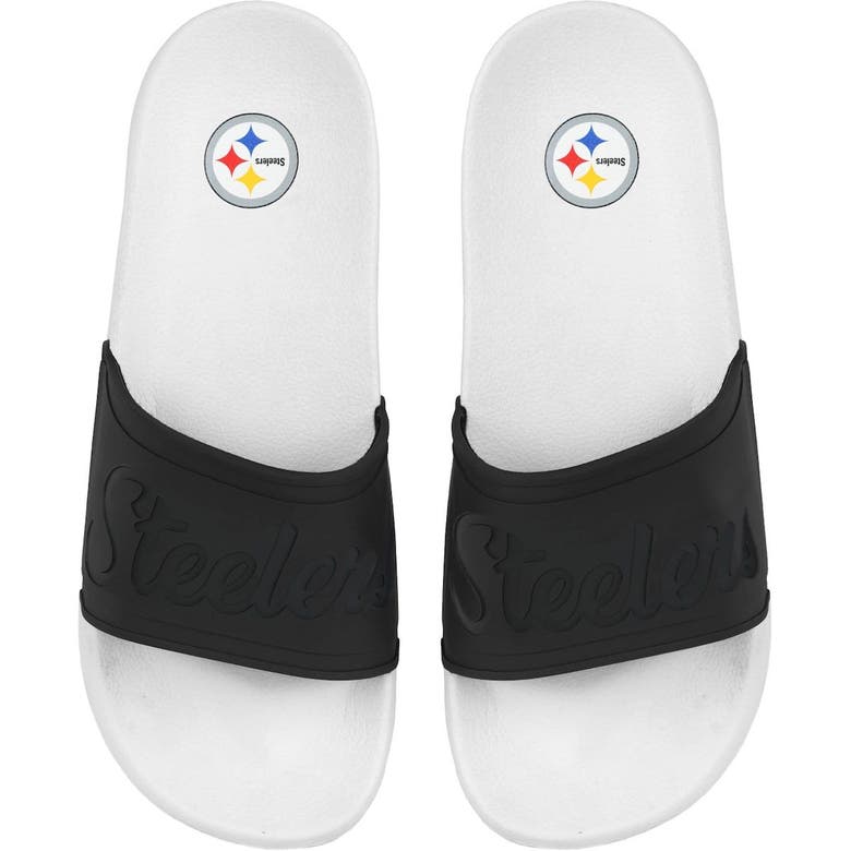 Foco Pittsburgh Steelers Script Wordmark Slide Sandals In White