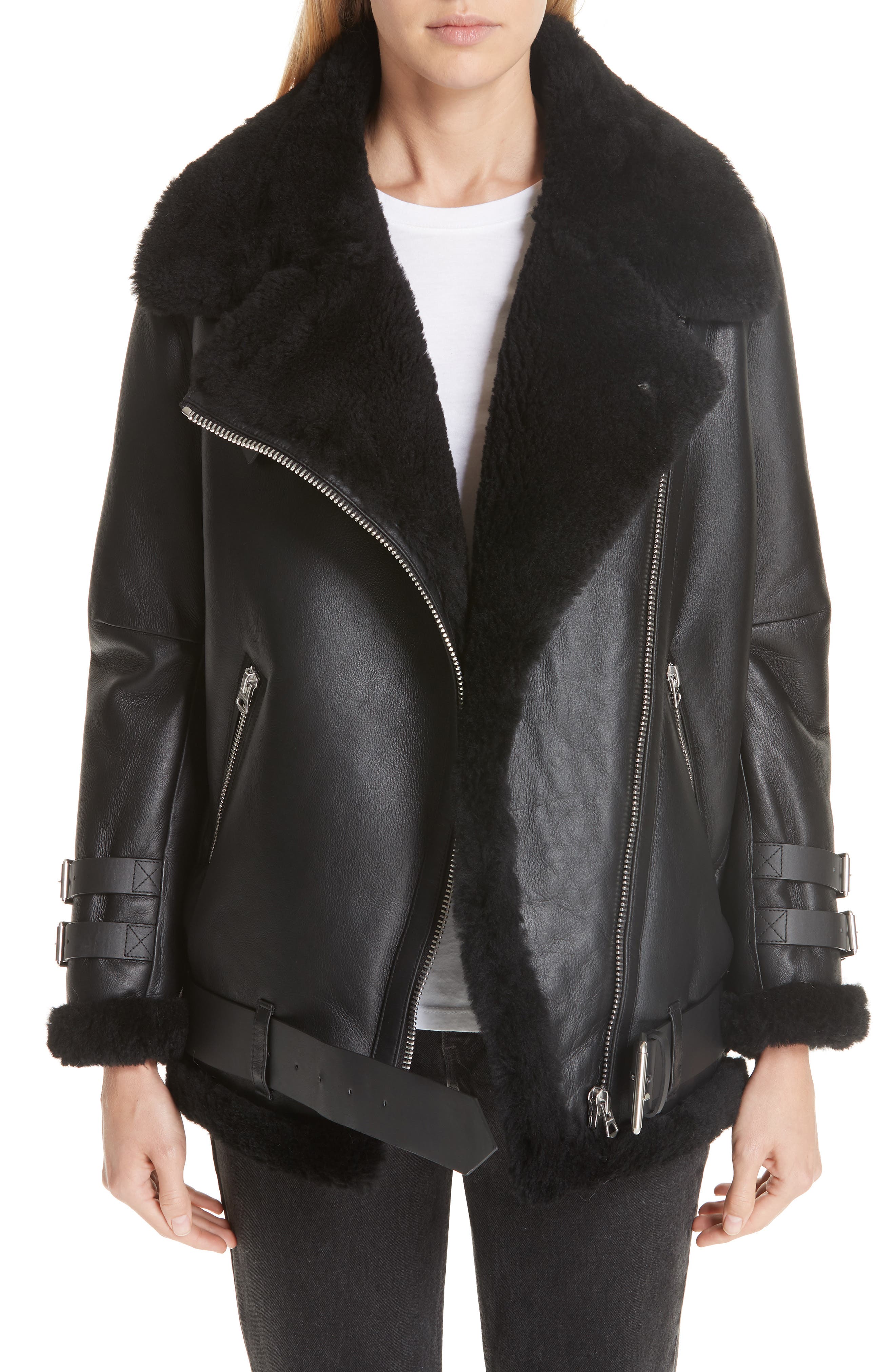 Acne Studios Velocite Genuine Shearling Moto Jacket Nordstrom