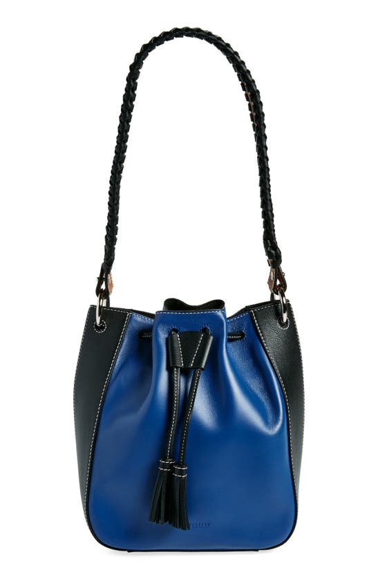Strathberry Collagerie Bolo Colorblock Leather Bucket Bag In Black/ Chestnut/ Denim