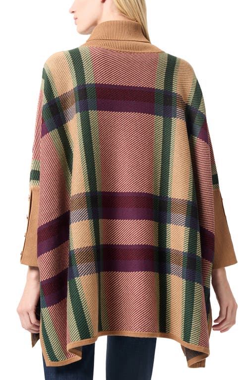 Jones New York Plaid Turtleneck Poncho Sweater In Caramel/burgundy Multi