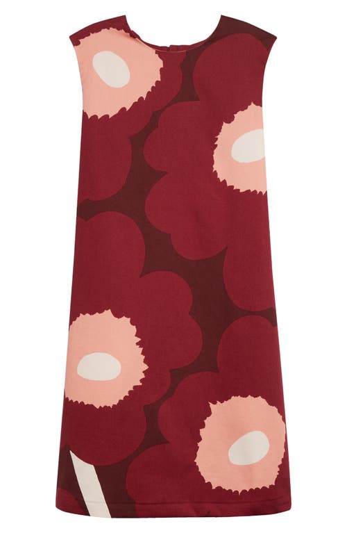 Shop Marimekko Siluetti Unikko Sleeveless Satin Cotton Dress In Wine Red Rose Beige