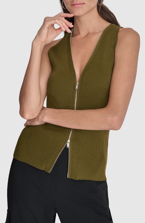 Shop Dkny Front Zip Sweater Vest In Dark Olive