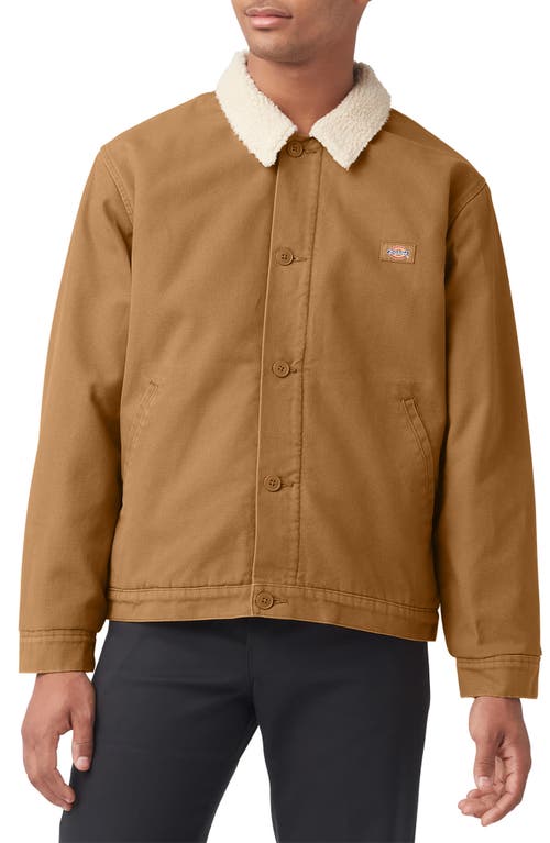 Dickies Duck Canvas Fleece Lined Work Jacket in Stonewashed Brown Duck