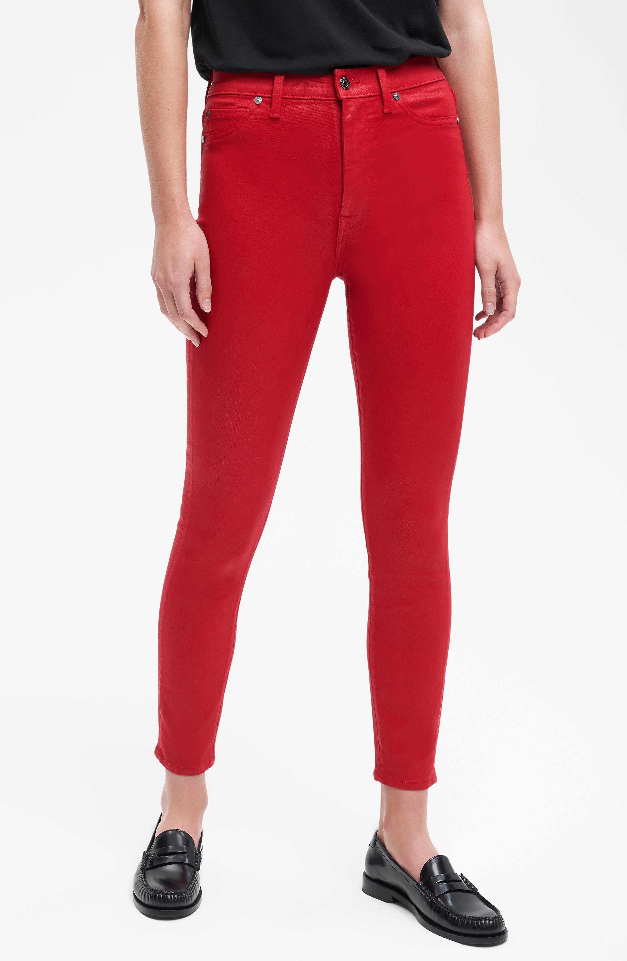 red high waisted skinny pants